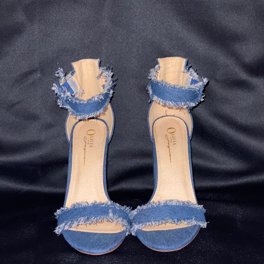 Denim strap heels